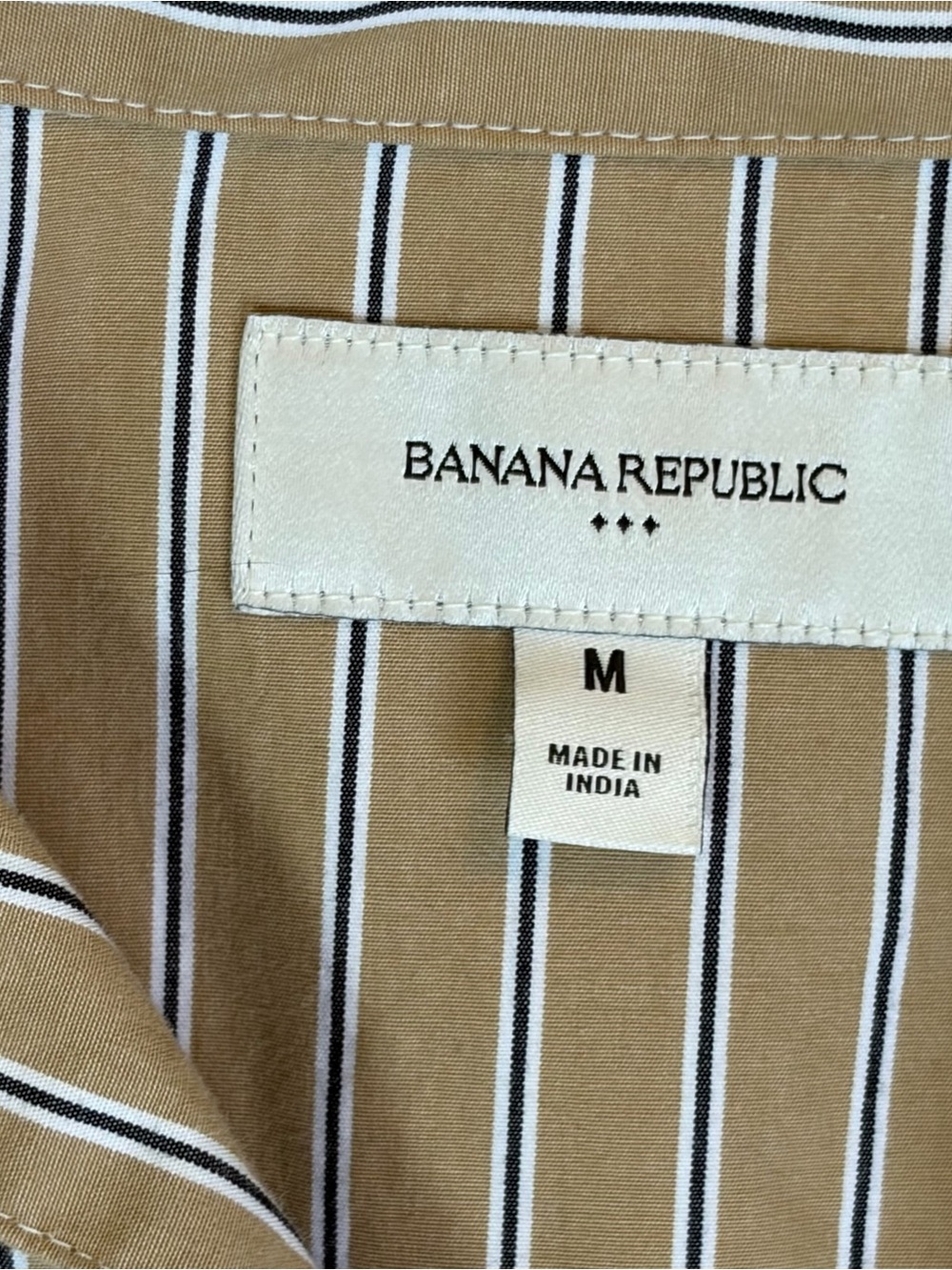 Banana Republic Dress Medium 100% Cotton Tan Striped Trapeze Mini Sleeveless - Picture 3 of 10